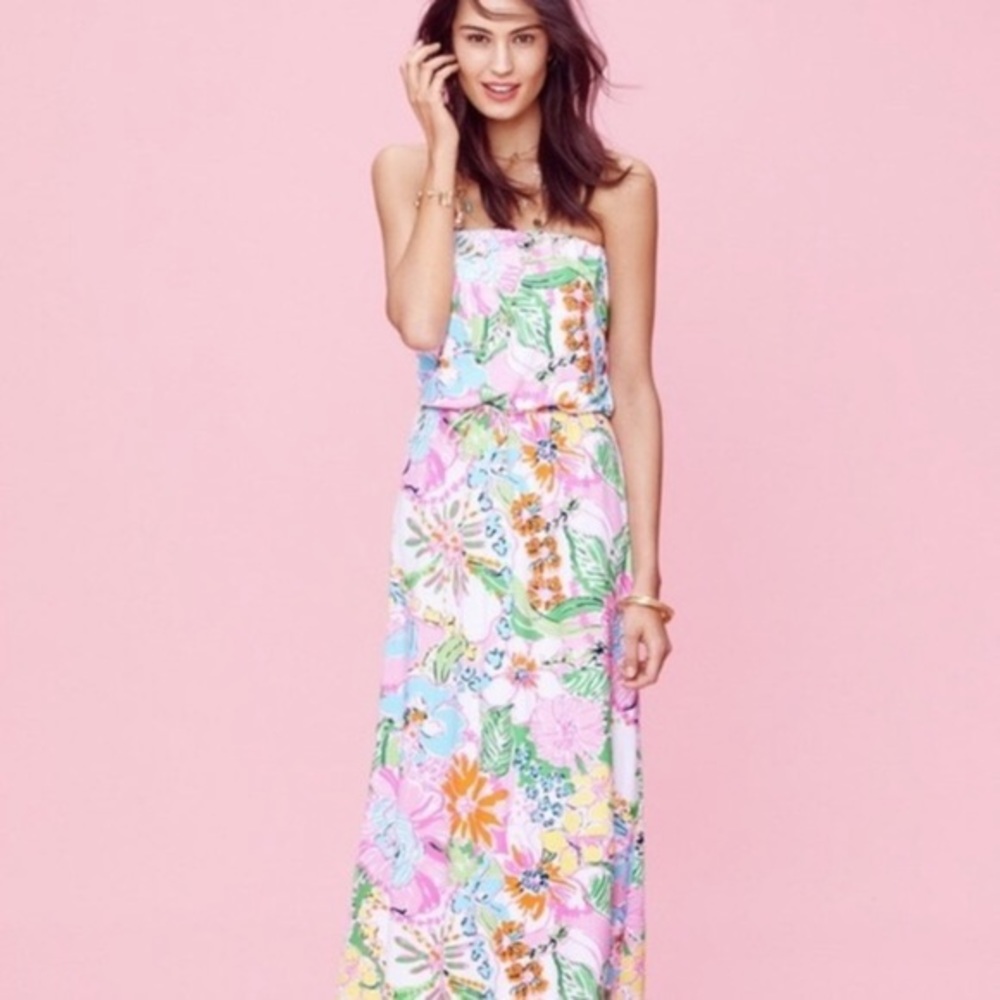Lilly Pulitzer for Target Nosey Posey  Strapless Maxi Dress XS EUC